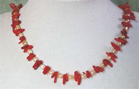 Pearls And Red Coral Necklace Coral Jewelry Red Coral Necklace