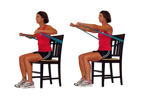Seated Chest Press With Band Upper Body Workout Fitness Body Exercise