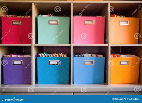 Colorful File Folders Set On An Office Shelf Stock Photo Image Of