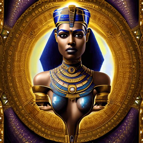 Majestic Steampunk Dark Skin Egyptian Goddess Extreme Centered Portrait · Creative Fabrica