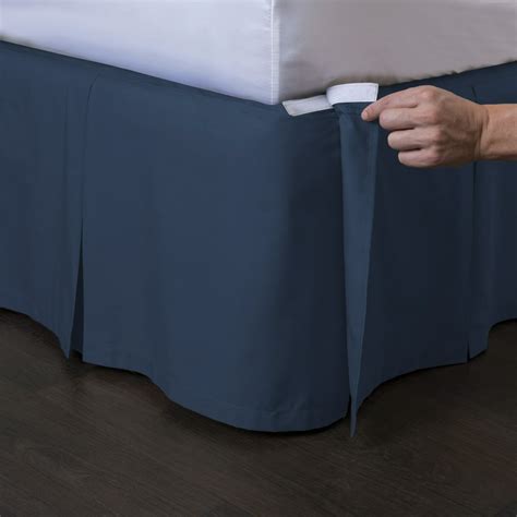 ashton detachable bedskirt queen size navy 14 drop easy on easy off pleated bed skirt