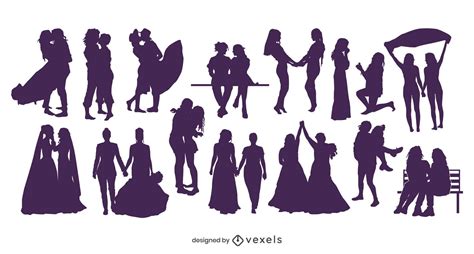 Lesbian Couples Silhouette Collection Vector Download