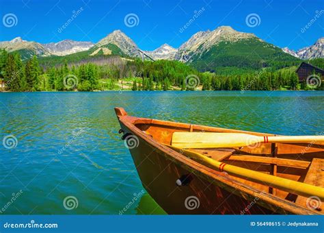 Wooden Boat On A Beautiful Mountain Lake Stock Image Image Of Coast