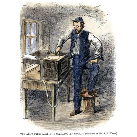 Civil War Telegraph 1863 Na Telegrapher Of The Army Of The Potomac At Work Oil Over An Engraving