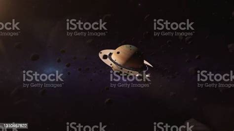 Planet Saturn In Outer Space City Located Along The Rings Of Saturn The