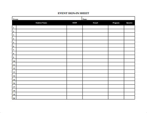 sample event sign  sheet templates   ms word