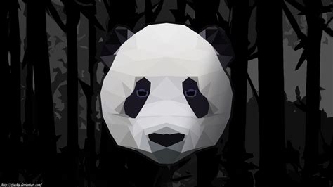 Low Polly Panda Bamboo Wallpaper Black And White By