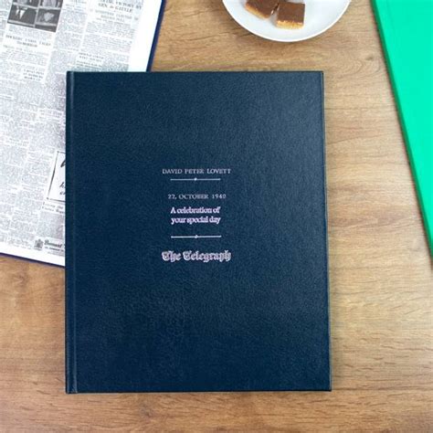 Personalised Navy Leather Daily Telegraph Birthday Newspaper Book