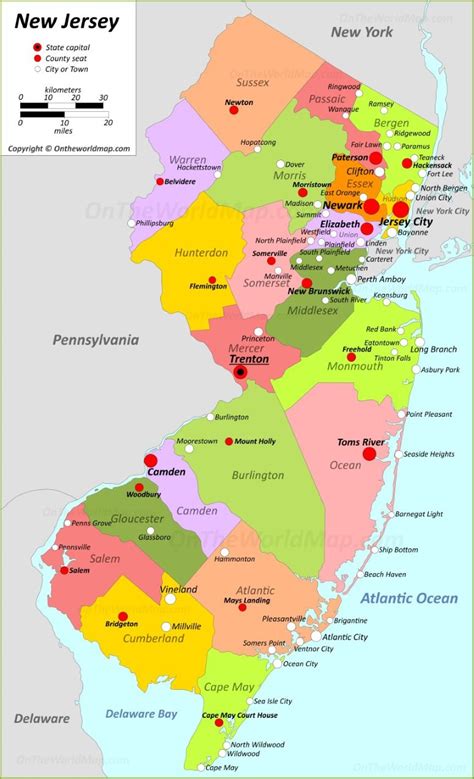 New Jersey State Map With Cities Map Vector