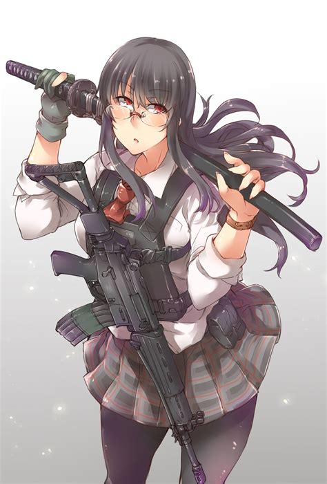 Akari grew up training with her family and is quite good with guns. Anime Girl With Gun And Sword