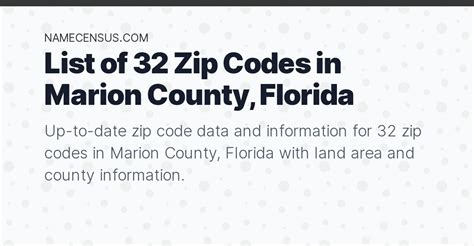 Marion County Zip Codes List Of 32 Zip Codes In Marion County Florida