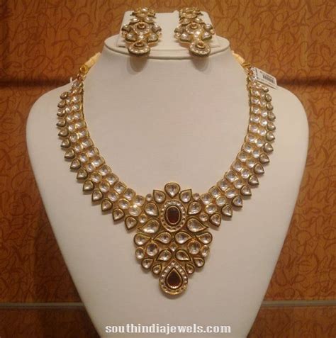 Gold Kundan Necklace With Earrings South India Jewels