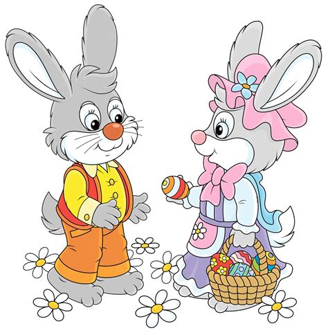 Premium Vector Little Rabbits With A Basket Of Easter Eggs