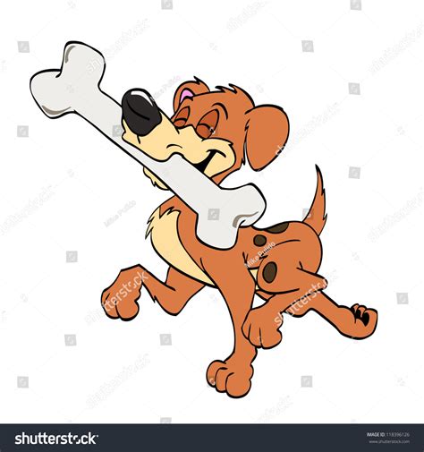 Hand Drawn Cartoon Doghappy Dog With Bone Stock Photo