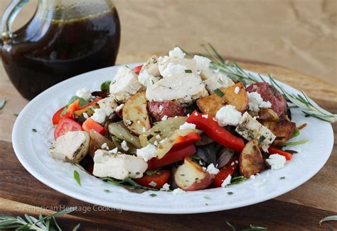 This roasted vegetable potato salad is light and refreshing, tossed in a dill vinaigrette and mixed with fresh green onions and tomatoes for added flavor. Warm Lemon Rosemary Roasted Vegetable Salad - American ...