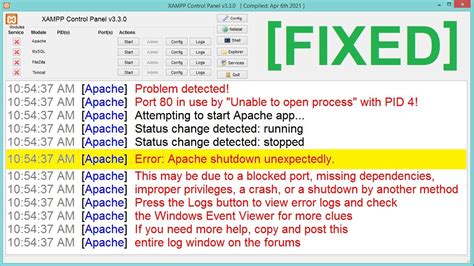 FIXED XAMPP Error Apache Shutdown Unexpectedly YouTube