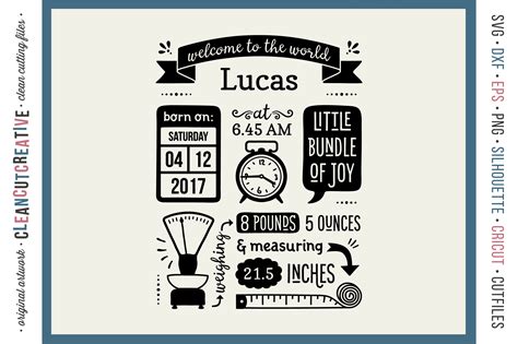 Birth Stats Template Baby Birth Announcement Svg File 35599