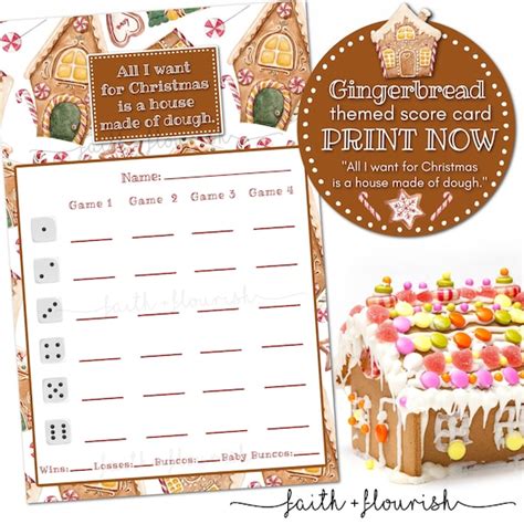 Printable Gingerbread Bunco Score Card Sheet December Holiday Etsy