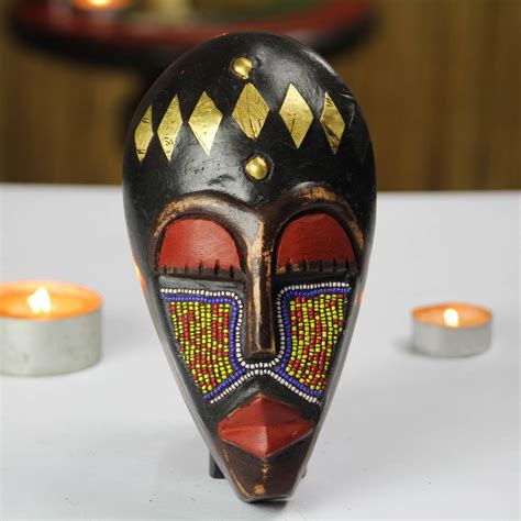 Recycled Glass Beaded African Wood Mask From Ghana Onyeisi Novica