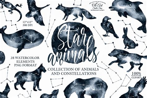 Watercolor Constellation Art Animals And Stars Collection Etsy