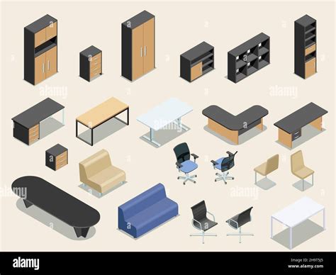 Office Furniture Isometric Illustration Collection Flat Isometric