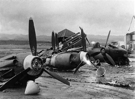 The Shattered Wreckage Of American Planes Bombed By The Japanese In