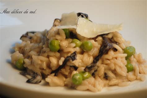 Risotto aux trompettes de la mort et petits pois