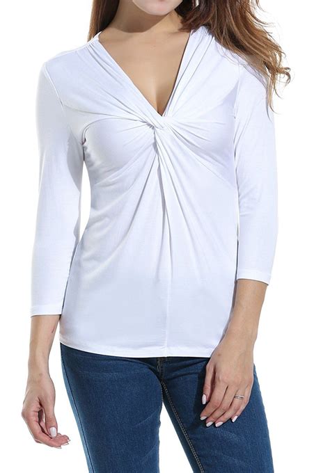 zeagoo women v neck twist knot front 3 4 long sleeve casual top click image for more details