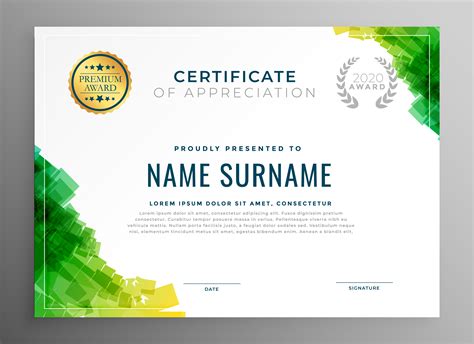 Abstract Green Certificate Of Appreciation Template Download Free