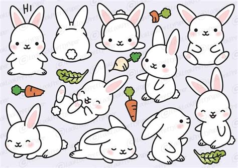 Premium Vector Clipart Kawaii Bunny Cute Bunny Clipart Set Etsy Kawaii Clipart Bunny