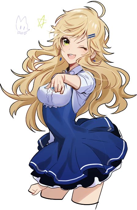 Safebooru 1girl D Ahoge Artist Name Blonde Hair Blue Nails Dress