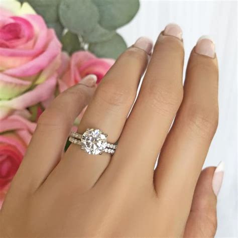 Ct Round Cut Solitaire Bridal Ring Set Moissanite Engagement Etsy