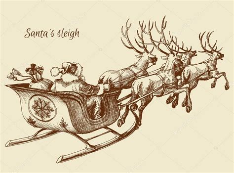 Santa And Reindeer Drawing ~ ️santa Sleigh Coloring Page Free Download