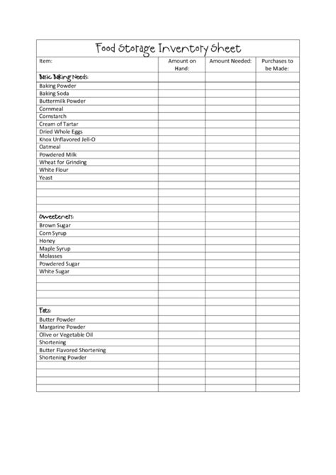 Food Storage Inventory Sheet Printable Pdf Download