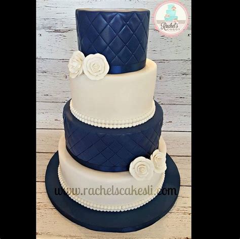 Navy Blue And White Wedding Cake Simple And Elegant Rachelscakesli