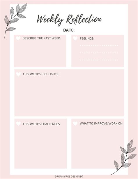 Weekly Reflection Printable Journal Page Habit Tracker Etsy