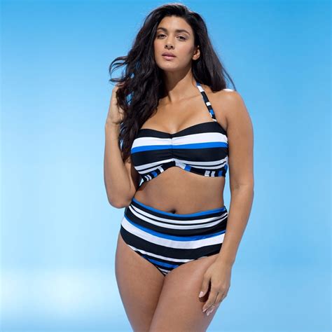 plus size bikinis set 2019 women high waisted bathing suits stripes two piece swimsuits