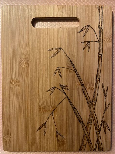 Hand Drawn Bamboo Chopping Board Wood Burning Pyrography Etsy