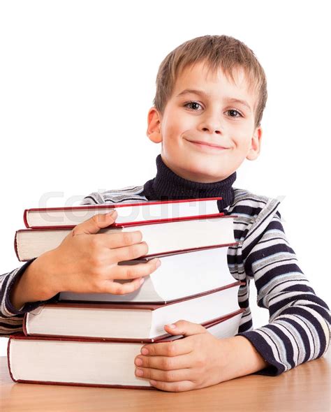 Schoolboy And A Heap Of Books Stock Image Colourbox