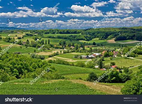 Beautiful Green Scenery Landscape In Spring Time Village