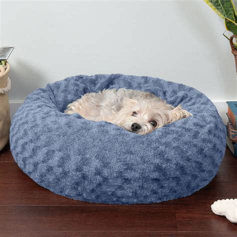 Furhaven Curly Fur Bolster Dog Bed Wremovable Cover Fresh Blueberry