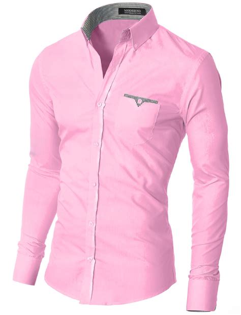 Moderno Mens Slim Fit Button Down Shirt Vgd063ls Pink Casual Shirts