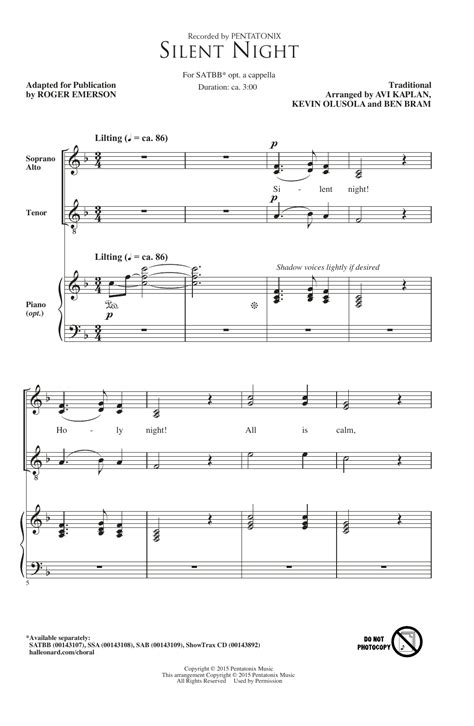 Silent Night Arr Roger Emerson Sheet Music By Pentatonix Choral SATBB