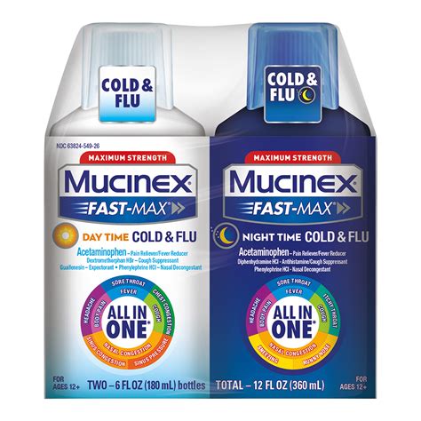 Buy Mucinex Fast Max Day Time Cold And Flu And Night Time Cold And Flu Liquid Medicine 12 Fl Oz