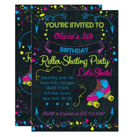 Neon Skate Party Invitations