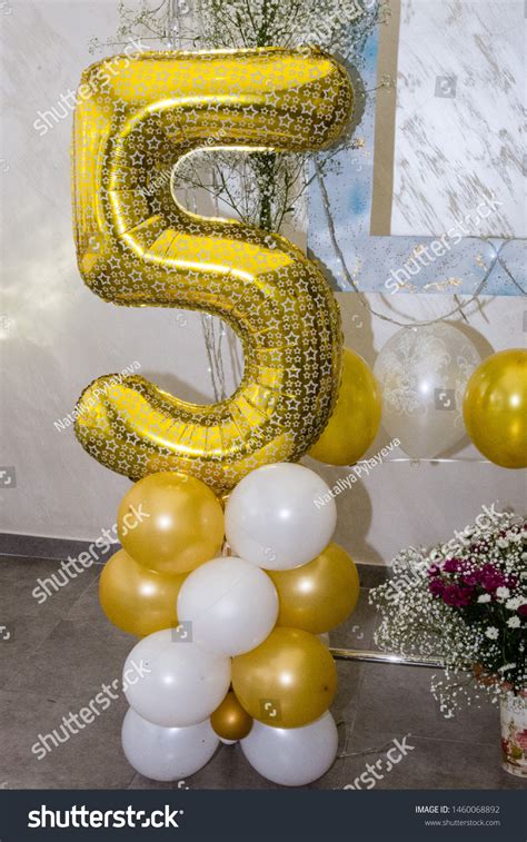 Large Inflatable Golden Balloon Number Five Stock Photo 1460068892