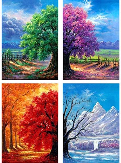 Skryuie 4 Pack 5d Diamond Painting Four Seasons Trees Full Drill Paint