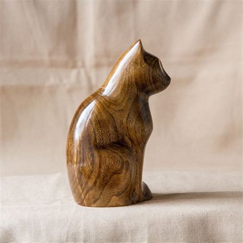 Wooden Cat Statue Wooden Cat Figurine Wood Carving Hand Etsy Wood