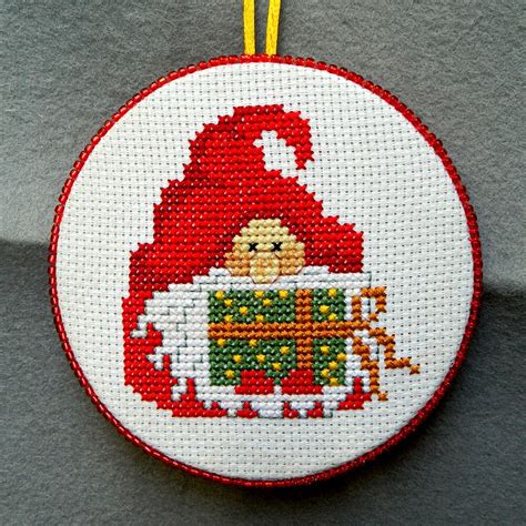 cute santa claus completed cross stitch christmas ornament