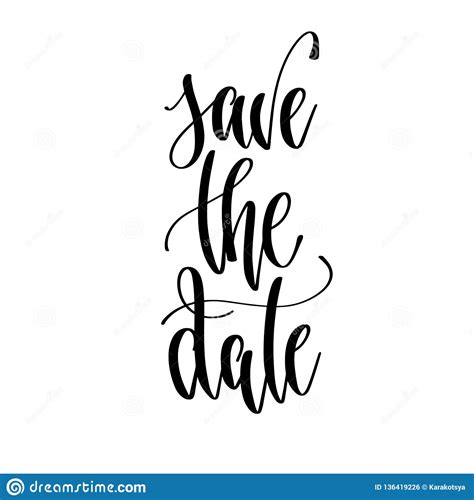 Save The Date Hand Lettering Text Positive Quote Stock Vector